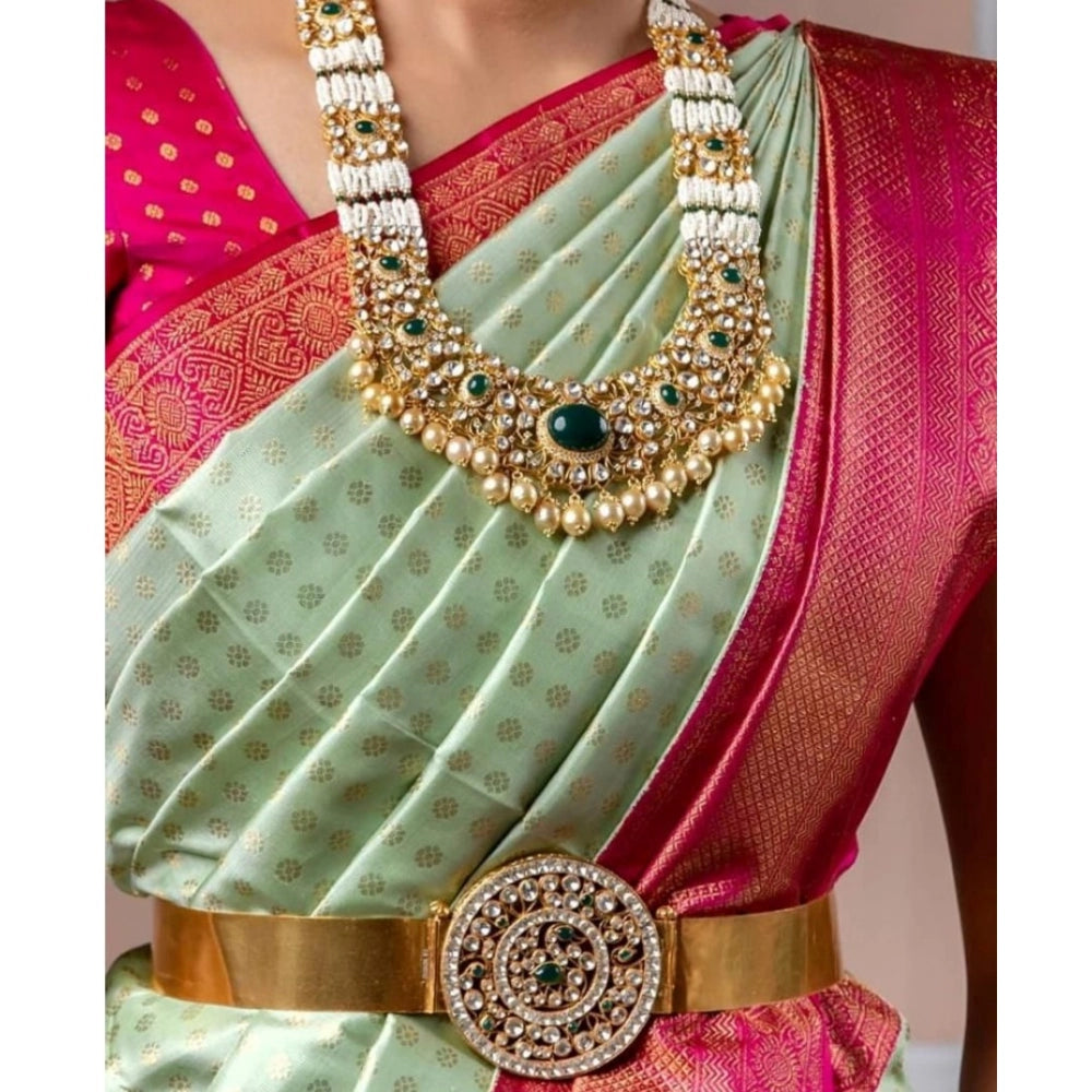 Women's Soft Lichi Silk Printed Saree With Unstitched Blouse 5.5Mtr (Light Green)