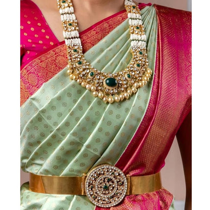 Women's Soft Lichi Silk Printed Saree With Unstitched Blouse 5.5Mtr (Light Green)