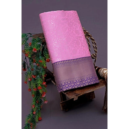 Women's Soft Lichi Silk Printed Saree With Unstitched Blouse 5.5Mtr (Purple)