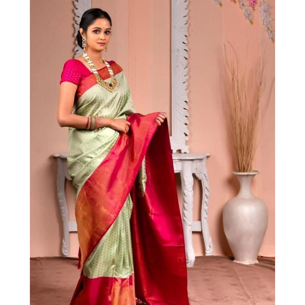 Women's Soft Lichi Silk Printed Saree With Unstitched Blouse 5.5Mtr (Light Green)