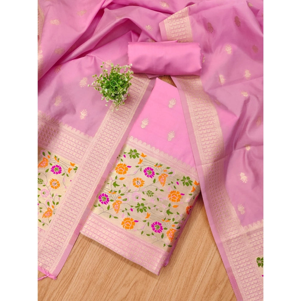 Women's Banarasi Silk Printed Unstitched Salwar Suit Material With Dupatta (Light Pink, 3Mtrs)