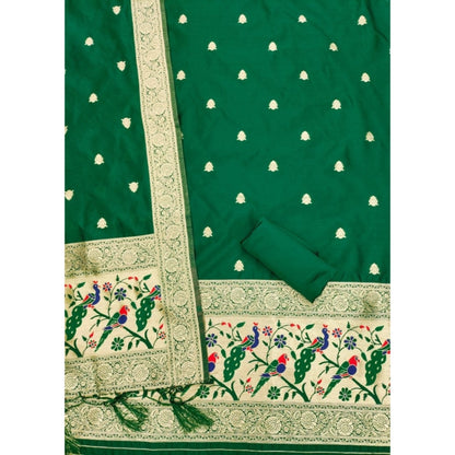 Women's Banarasi Silk Printed Unstitched Salwar Suit Material With Dupatta (Bottle Green, 3Mtrs)