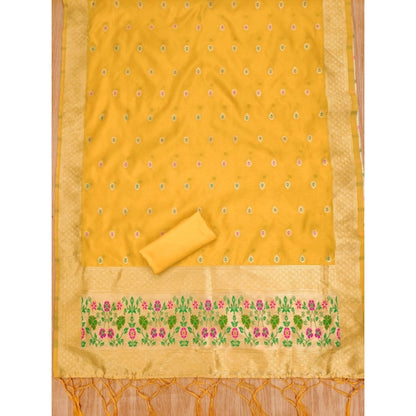 Women's Banarasi Silk Printed Unstitched Salwar Suit Material With Dupatta (Yellow, 3Mtrs)
