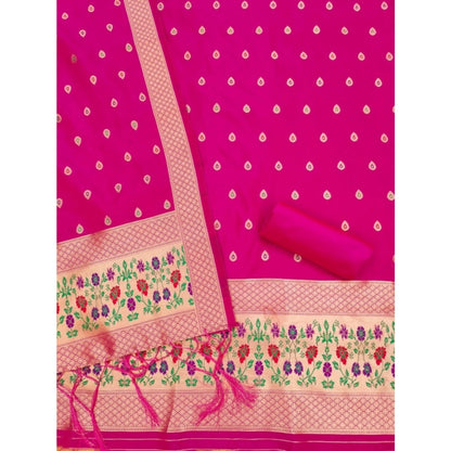 Women's Banarasi Silk Printed Unstitched Salwar Suit Material With Dupatta (Pink, 3Mtrs)
