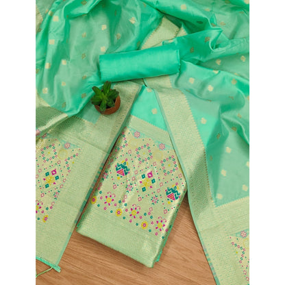 Women's Banarasi Silk Printed Unstitched Salwar Suit Material With Dupatta (Sea Green, 3Mtrs)