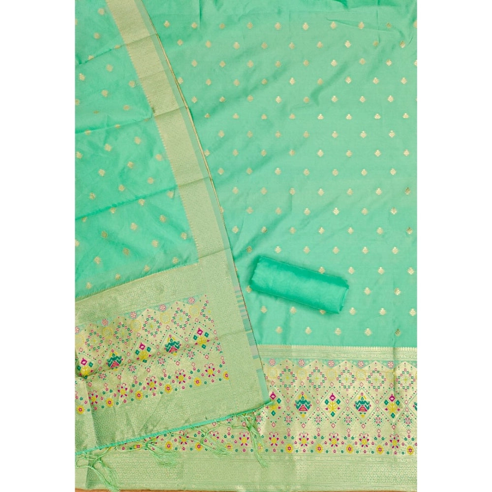 Women's Banarasi Silk Printed Unstitched Salwar Suit Material With Dupatta (Sea Green, 3Mtrs)
