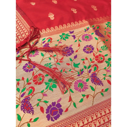 Women's Banarasi Silk Printed Unstitched Salwar Suit Material With Dupatta (Red, 3Mtrs)