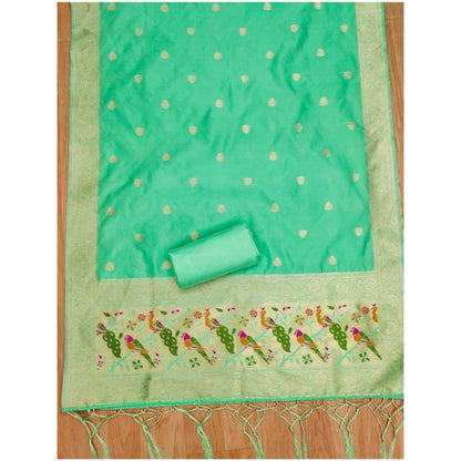 Women's Banarasi Silk Printed Unstitched Salwar Suit Material With Dupatta (Sea Green, 3Mtrs)