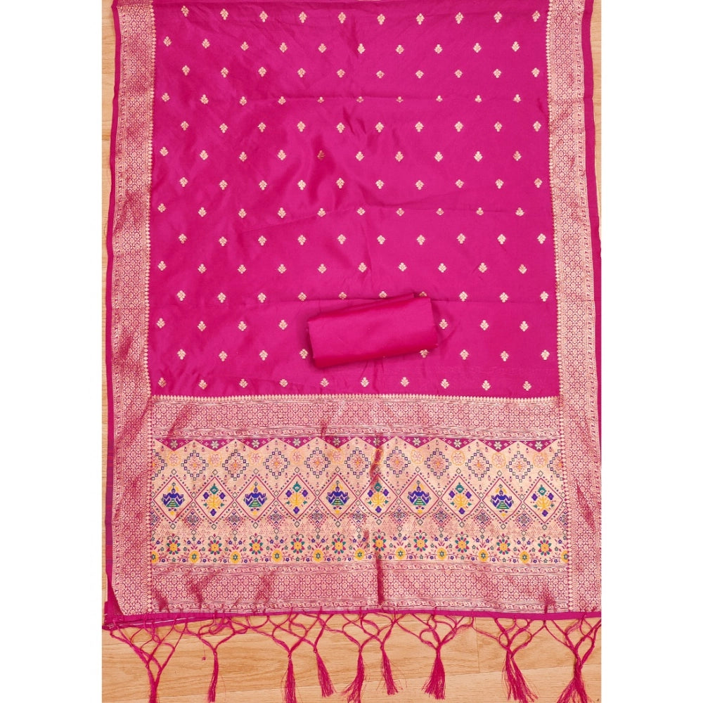 Women's Banarasi Silk Printed Unstitched Salwar Suit Material With Dupatta (Pink, 3Mtrs)