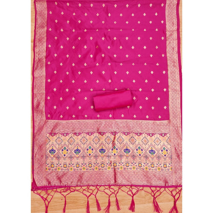 Women's Banarasi Silk Printed Unstitched Salwar Suit Material With Dupatta (Pink, 3Mtrs)