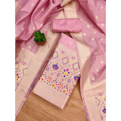 Women's Banarasi Silk Printed Unstitched Salwar Suit Material With Dupatta (Light Pink, 3Mtrs)