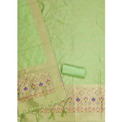 Women's Banarasi Silk Printed Unstitched Salwar Suit Material With Dupatta (Pista, 3Mtrs)
