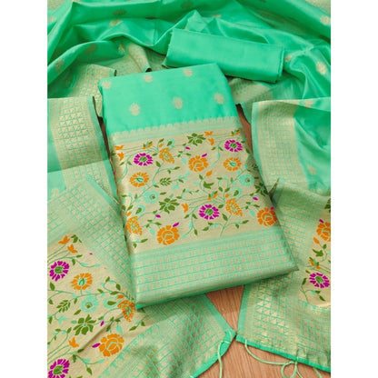 Women's Banarasi Silk Printed Unstitched Salwar Suit Material With Dupatta (Sea Green, 3Mtrs)