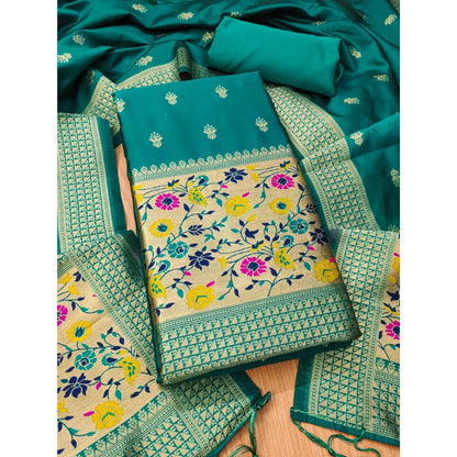 Women's Banarasi Silk Printed Unstitched Salwar Suit Material With Dupatta (Rama, 3Mtrs)