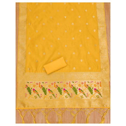 Women's Banarasi Silk Printed Unstitched Salwar Suit Material With Dupatta (Yellow, 3Mtrs)