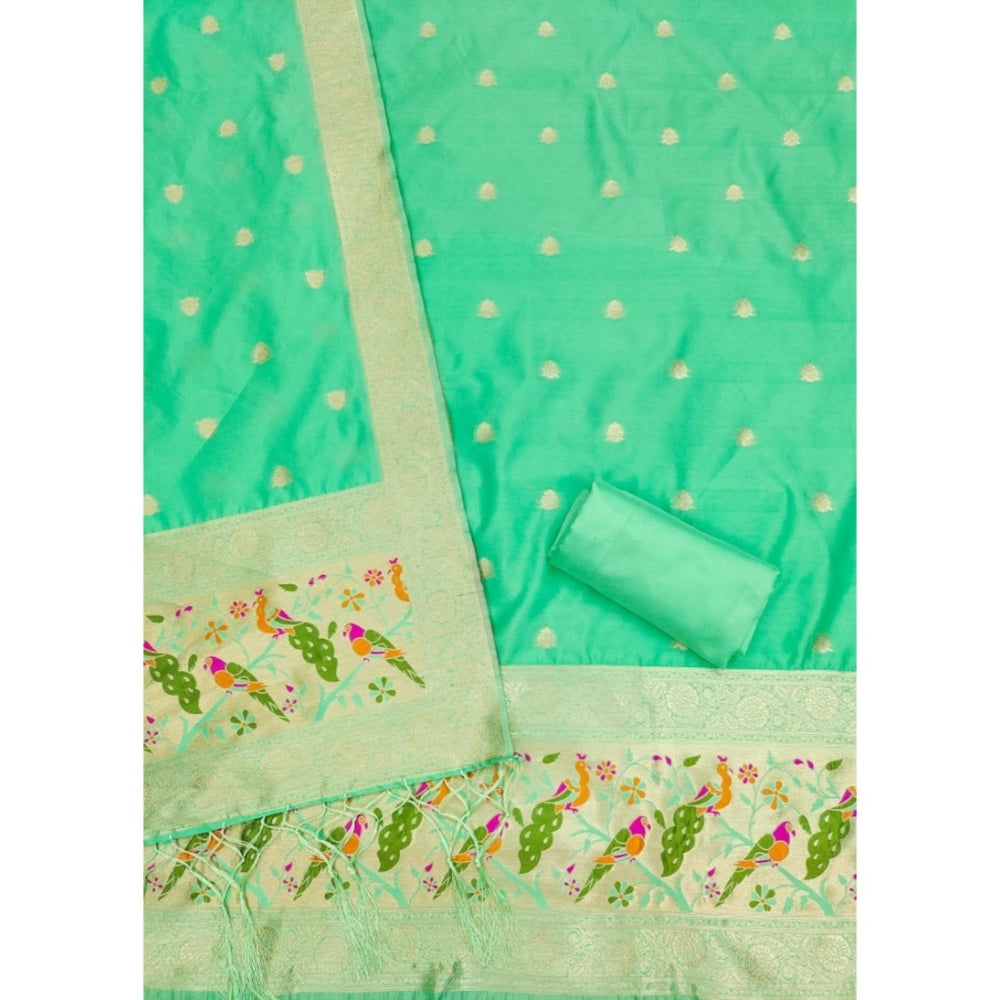 Women's Banarasi Silk Printed Unstitched Salwar Suit Material With Dupatta (Sea Green, 3Mtrs)