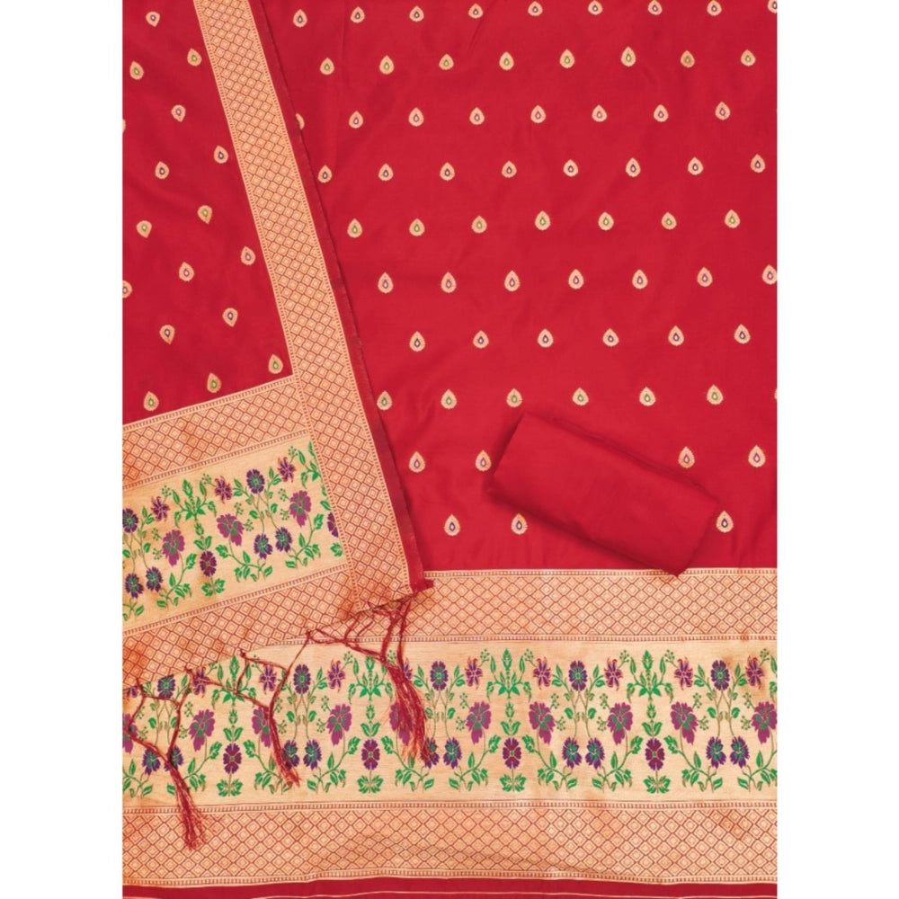 Women's Banarasi Silk Printed Unstitched Salwar Suit Material With Dupatta (Red, 3Mtrs)