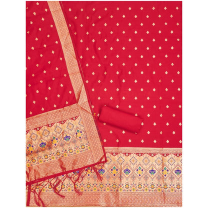 Women's Banarasi Silk Printed Unstitched Salwar Suit Material With Dupatta (Red, 3Mtrs)