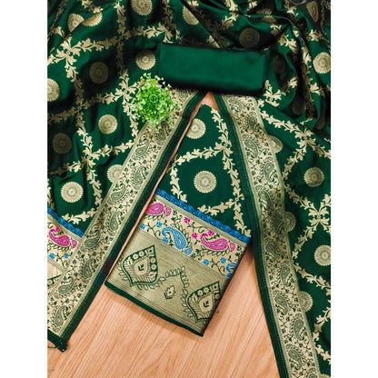 Women's Banarasi Silk Printed Unstitched Salwar Suit Material With Dupatta (Bottle Green, 3Mtrs)