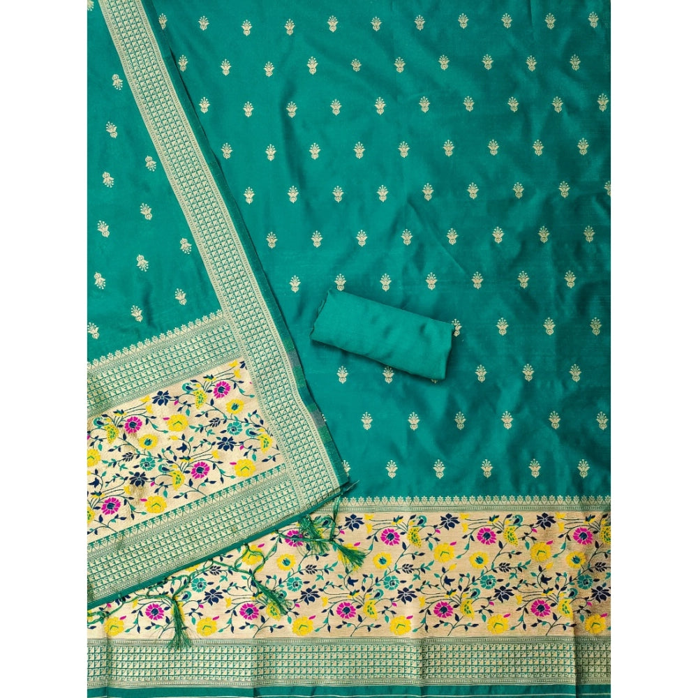 Women's Banarasi Silk Printed Unstitched Salwar Suit Material With Dupatta (Rama, 3Mtrs)