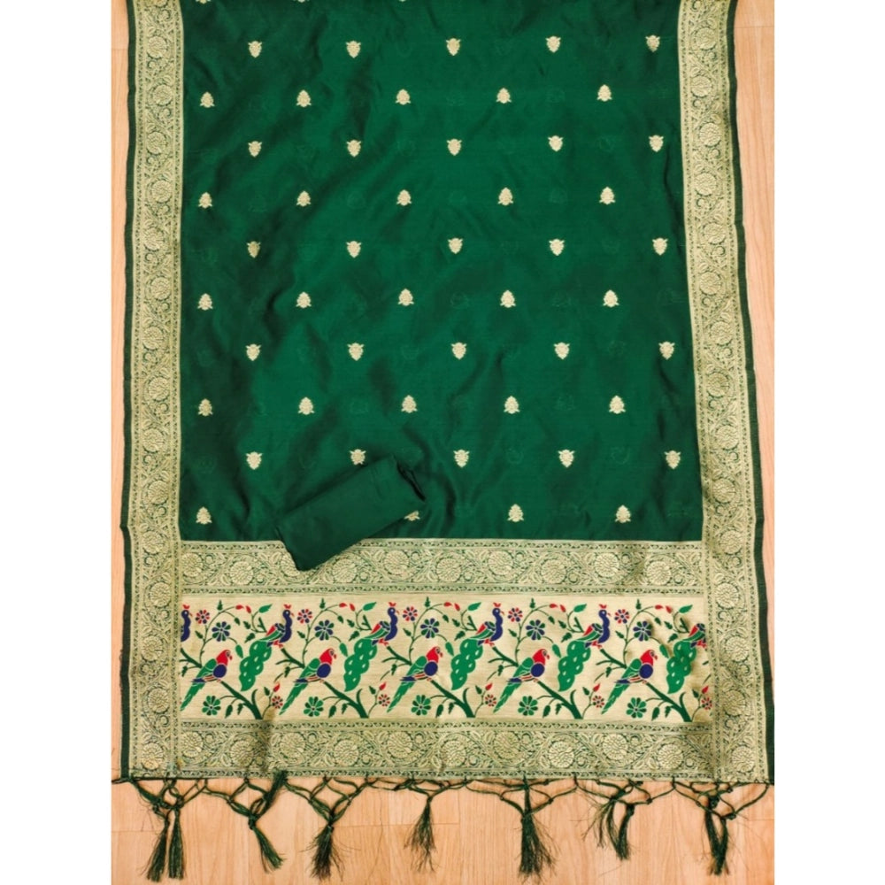 Women's Banarasi Silk Printed Unstitched Salwar Suit Material With Dupatta (Bottle Green, 3Mtrs)