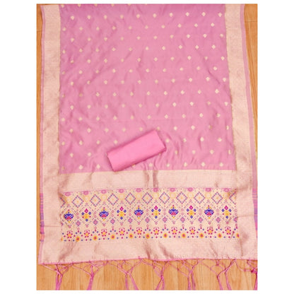 Women's Banarasi Silk Printed Unstitched Salwar Suit Material With Dupatta (Light Pink, 3Mtrs)