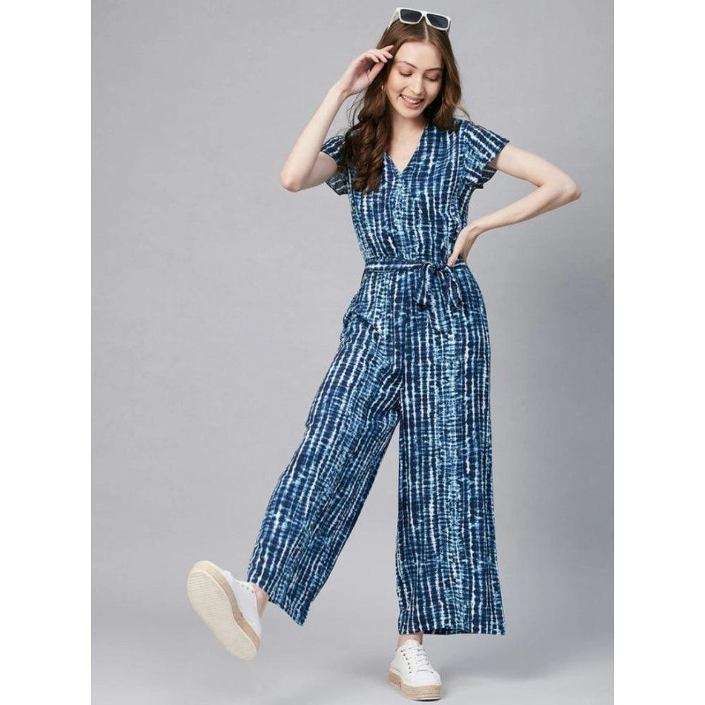 Women's Rayon Tie & Dye Short Sleeve Jumpsuit (Blue)