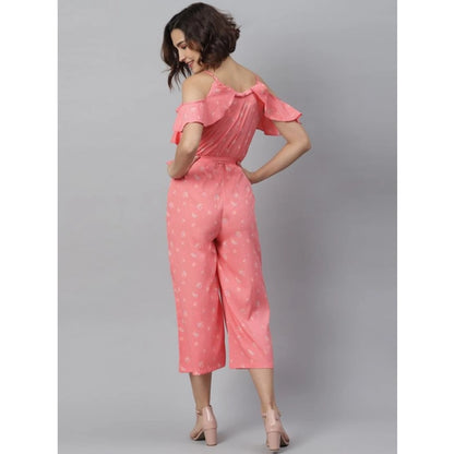 Women's Polyester Floral Cold Shoulder Jumpsuit (Pink)