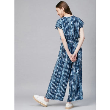 Women's Rayon Tie & Dye Short Sleeve Jumpsuit (Blue)