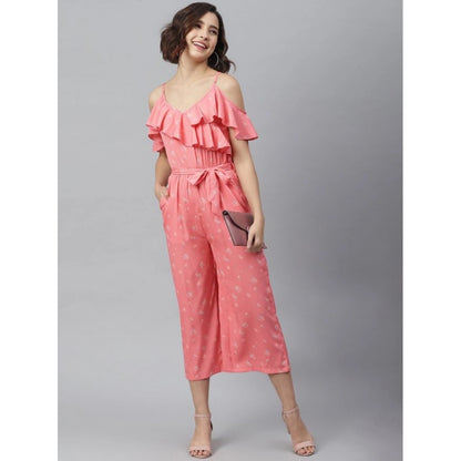 Women's Polyester Floral Cold Shoulder Jumpsuit (Pink)