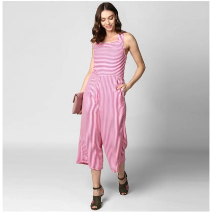 Women's Polyester Striped Sleeveless Jumpsuit (Pink)