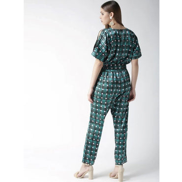 Women's Polyester Polka Half Sleeve Jumpsuit (Green)