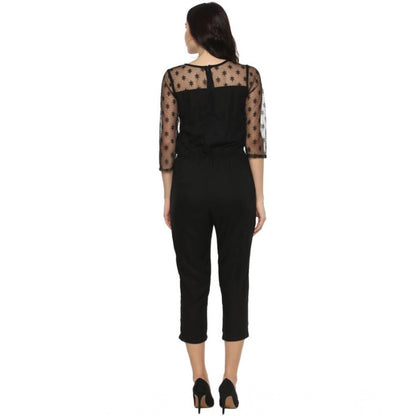 Women's Polyester Self Design 3/4th Sleeve Jumpsuit (Black)