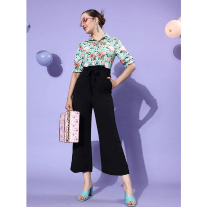 Women's Polyester Printed 3/4th Sleeve Jumpsuit (Green - Black)