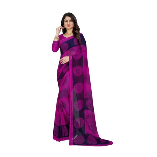Women's Georgette Printed Saree With Unstitched Blouse 5.5Mtr (Purple)