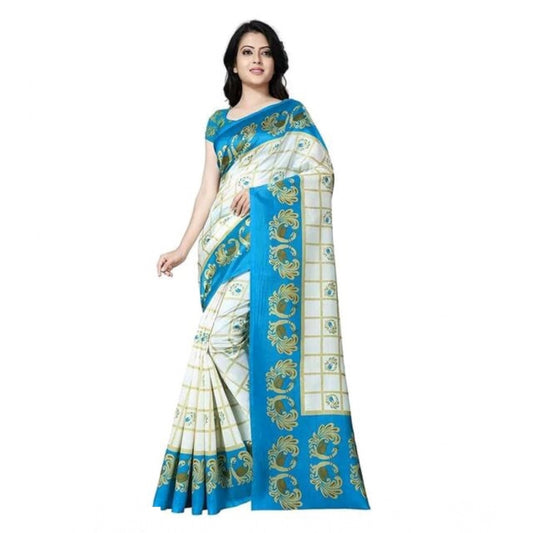 Women's Georgette Printed Saree With Unstitched Blouse 5.5Mtr (Blue)