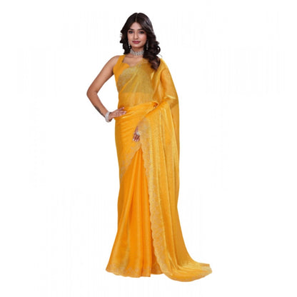 Women's Jimmy choo Embellished Bollywood Saree With Unstitched Blouse 5.5Mtr (Mustard)