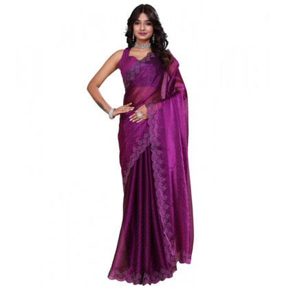Women's Tissue Pure Silk Embellished Bollywood Saree With Unstitched Blouse 5.5Mtr (Purple)
