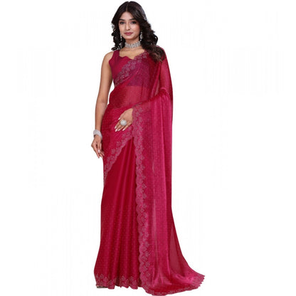 Women's Jimmy choo Embellished Bollywood Saree With Unstitched Blouse 5.5Mtr (Red)