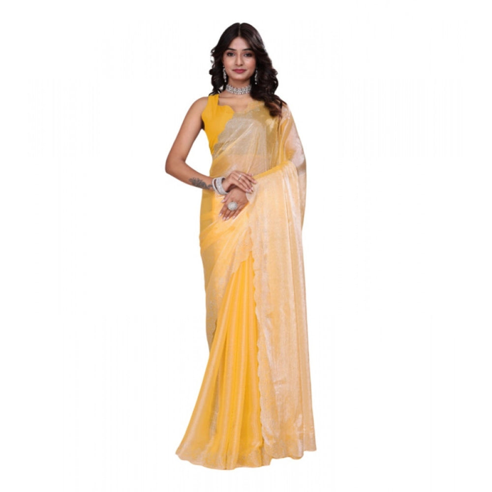 Women's Tissue Pure Silk Embellished Bollywood Saree With Unstitched Blouse 5.5Mtr (Yellow)