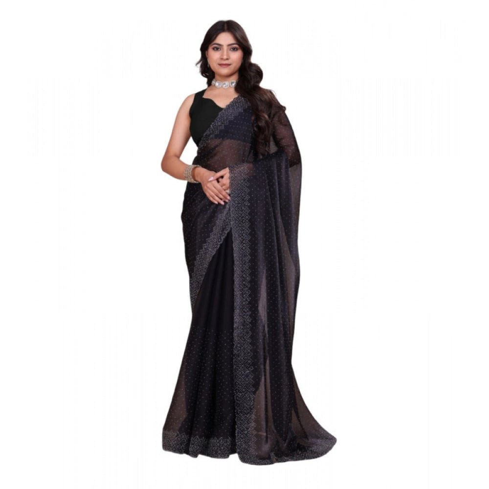 Women's Jimmy choo Embellished Bollywood Saree With Unstitched Blouse 5.5Mtr (Black)