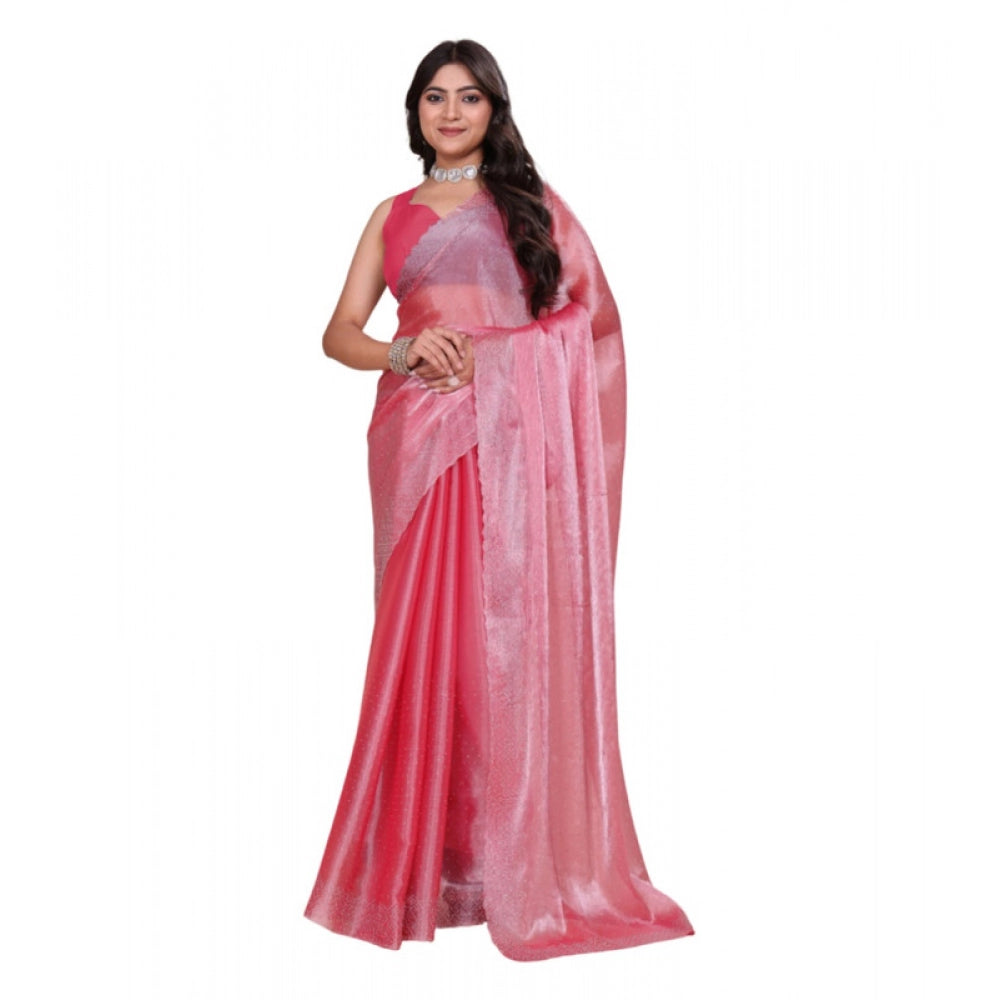 Women's Jimmy choo Embellished Bollywood Saree With Unstitched Blouse 5.5Mtr (Pink)