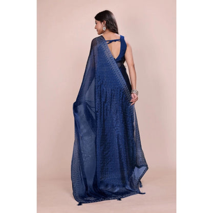 Women's Jimmy choo Embellished Bollywood Saree With Unstitched Blouse 5.5Mtr (Blue)