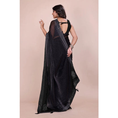 Women's Jimmy choo Embellished Bollywood Saree With Unstitched Blouse 5.5Mtr (Black)