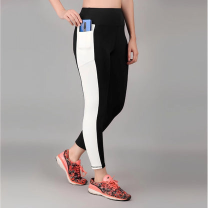 Women's Polyester Solid Ankle length High Waisted Tights (Black)