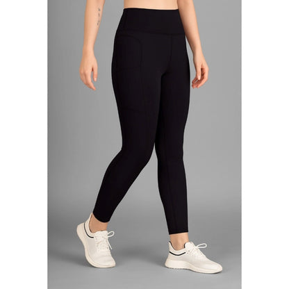 Women's Polyester Solid Ankle length High Waisted Tights (Black)