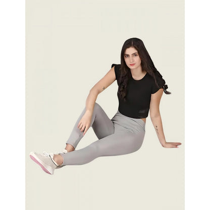 Women's Polyester Solid Ankle length High Waisted Tights (Grey)