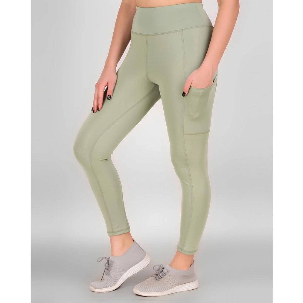 Women's Polyester Solid Ankle length High Waisted Tights (Sea Green)