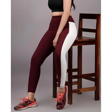 Women's Polyester Solid Ankle length High Waisted Tights (Maroon)