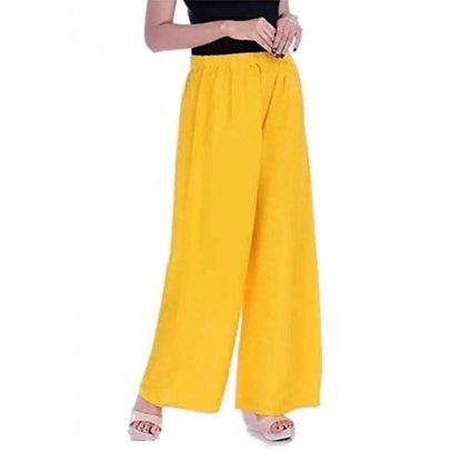 Women's Casual Rayon Solid Ankle Length Palazzo (Yellow , Free Size)